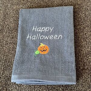 Happy Halloween Custom Embroidered Gray Cotton Barmop Towel